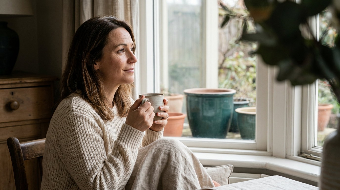 Vrouw van 42 bij natuurlijk ochtendlicht