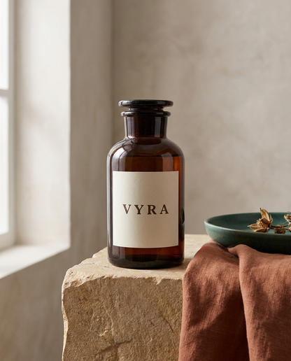 VYRA Cellulaire Energie — donkere apothekersfles met crème label